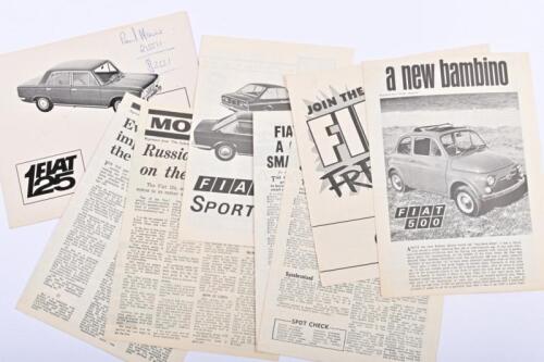 FIAT: Eight items of Fiat literature. Fiat 850, Fiat 124, Fiat 125, Fiat 500 literature. Fiat 125 sales brochure by 'PREMIER MOTORS PTY LTD', Perth
