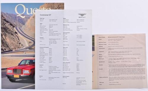 BENTLEY: Three items of Bentley literature. Continental GT sheets & Issue 10 of 'Queste'