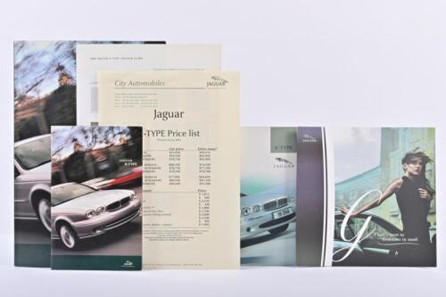 JAGUAR: Four predominantly Jaguar X-TYPE colour brochures. 2004 brochure with Mark Webber driving D-Type