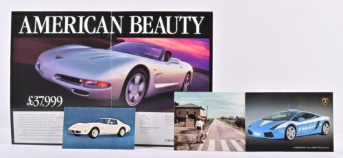 SPORTS CARS: A collection of sport car related material. 1999 Corvette brochure. Lamborghini & Corvette postcards