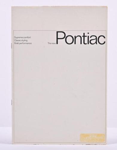 PONTIAC: An original 1967 General Motors Holden 'The new Pontiac' sales brochure, white covers, colour illustrations, sales narrative, model feature details, specifications; dealer stamped 'SYDNEY ATKINSON MOTORS LIMITED,