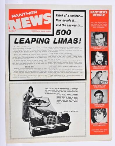 PANTHER: A 1976 edition of 'PANTHER NEWS', Number 1, Motor Show Special. Details Panther model cars