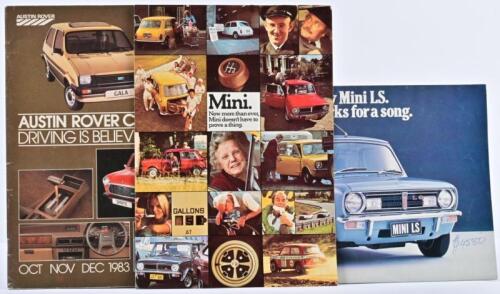 MINI: Three Mini/Austin Rover sales brochures. Mini brochures & 1983 Austin Rover Cars model catalogue