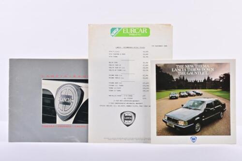 LANCIA: Three Lancia items. 1986 'LANCIA RANGE' brochure detailing Thema, Prisma, Delta, Y10 models