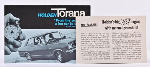 HOLDEN: Two interesting Holden publications. 1967 Holden Torana (HB) sales brochure & '179' engine information flyer