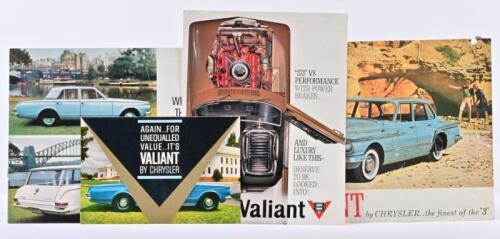 VALIANT: Four 1960's Chrysler Australia Valiant sales brochures. 'IT'S THE NEW VALIANT V8' & AP6 sales brochures