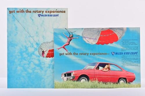 MAZDA: Two 1960's Mazda R100 Coupe sales brochures. 'get with the rotary experience - MAZDA R100 COUPE' brochures