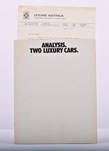 JAGUAR: An Australian prepared 1970's Jaguar model comparison test. Analyses the Jaguar XJ Series and the Mercedes-Benz S Class