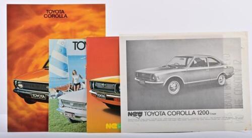 TOYOTA: Four 1960's/1970's Toyota Corolla sales brochures. 'NEW TOYOTA COROLLA 1200 COUPE' brochure