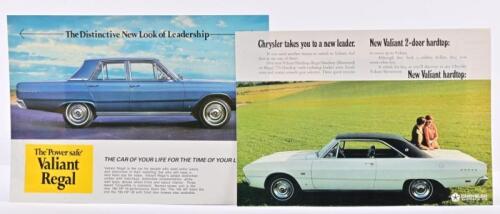VALIANT: Two 1960's Chrysler Australia Valiant V.E single sheet, double sided sales brochures. 2-door hardtop and Regal brochures