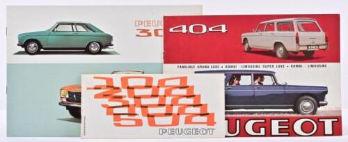 PEUGEOT: Three 1960's/1970's Peugeot sales brochures. 'Peugeot 304' & 1975 Peugeot Model Range brochures. International text