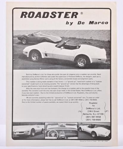 DEMARCO: A circa 1970's 'ROADSTER by De Marco' brochure