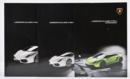 LAMBORGHINI: A collection of three modern Lamborghini Gallardo brochures/specification carded sheets. Gallardo LP 560-4, Gallardo LP 560-4 Spyder, Gallardo LP 570-4 Superleggera models