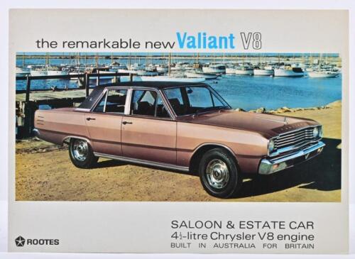 VALIANT: An interesting and original 1960's Chrysler ROOTES Valiant V8 colour sales brochure - 'the remarkable new Valiant V8, SALOON & ESTATE CAT, 4.5-litre Chrysler V8 engine BUILT IN AUSTRALIA FOR BRITAIN'