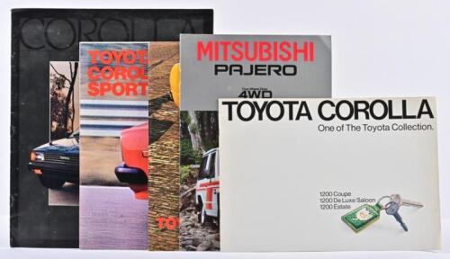 MITSUBISHI/TOYOTA: Four Mitsubishi and Toyota sales brochures. 1982 U.S.A Toyota 'COROLLA' square format sales brochure. International text