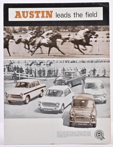 AUSTIN: A circa 1960's AUSTIN fold out model range sales brochure. MINI, A40, 1100, A60, 1800, A110 details