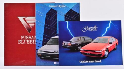NISSAN: Three modern Nissan Australia colour sales brochures. Bluebird, Gazelle, Skyline brochures