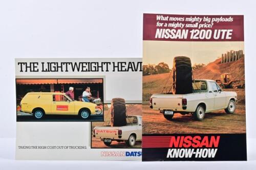 NISSAN/DATSUN: Two interesting 1980's Nissan/Datsun commercial sales brochures. 1200cc SUNNY VAN and 1200cc half TONNE UTILITY brochures