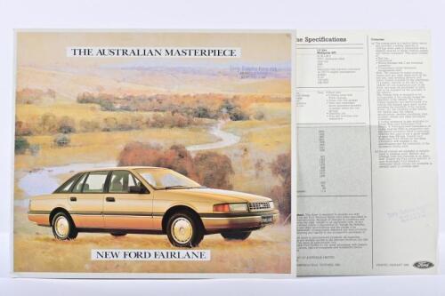 FORD: A 1988 'NEW FORD FAIRLANE' sales brochure. Separate Standard Equipment/Specifications sheet
