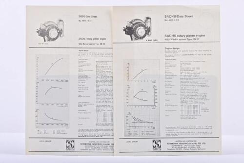 SACHS: Two SACHS rotary piston engine data sheets. Sheets for the NSU-Wankel system Type KM 37 & NSU-Wankel system Type KM 48