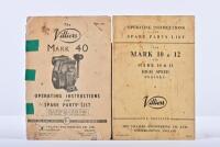 VILLIERS: Two 1950's Villiers Operating Instructions and Spare Parts Lists for Villiers engines. Mark 40 & Mark 10 & 12 engines