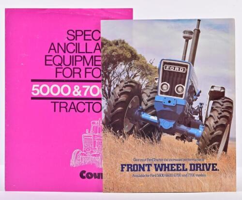FORD: Two Ford tractor related sales brochures. Ford Front Wheel Drive and County Special Equipment brochures