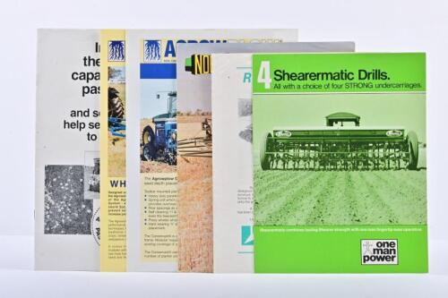 DRILLS: A collection of six sales brochures detailing drills by various manufacturers. Agrowplow/Agrowdrill, Connor Shea, John Shearer, Noble, Ryan Scaravators brochures