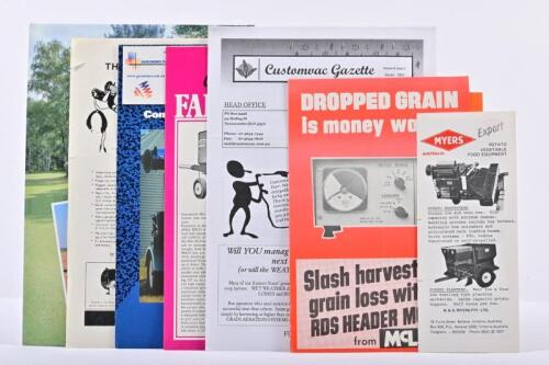 FARMING: An assortment of sales brochures covering various farming appliances, applications and techniques. Header Drills, Farm Mixers, Forage Harvester, Grain Handling Systems, Monitors, Stoneburiers brochures