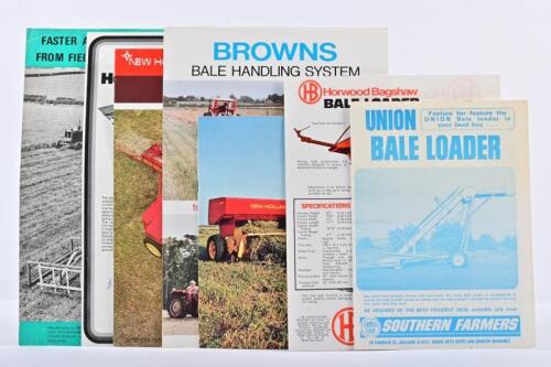 BALERS: A group of six baler sales brochures as produced by various manufactures. Browns, New Holland (years 1970 and 1972), Horwood Bagshaw, Selldeck, Union Bale Loader brochures