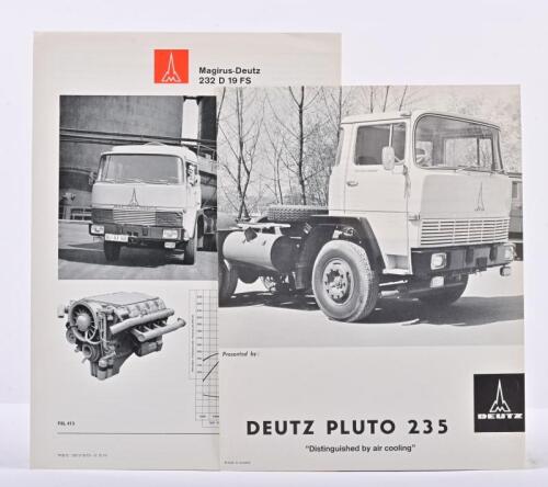 DEUTZ: Two 1970's Deutz sales brochures. DEUTZ AUSTRALIA PTY.LTD single sheet, double sided 'DEUTZ PLUTO 235' sales brochure