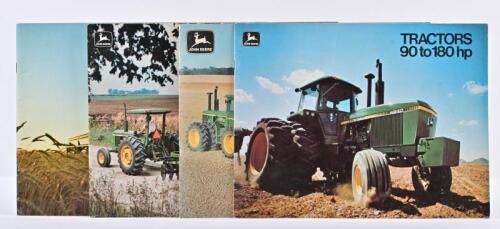 JOHN DEERE: Four 1970's John Deere sales brochures covering a myriad of farming appliances. Drawn and Integral Disks, Grain and Maize Combines/Grain Windrowers, Field Finishing Equipment, Tractor brochures