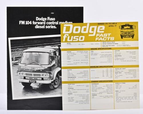 DODGE: An October 1975 Chrysler Australia Dodge Fuso sales brochure. Separate Dodge Fuso (Series FV 113 HR-A APRIL 1977) Specification Sheet