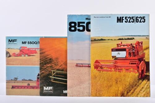 MASSEY-FERGUSON: Four Massey-Ferguson Combine Harvester sales brochures from various eras. MF525/625, MF760/750 Combines, MF 860/850 COMBINES, MF 5500/MF 3342 PTO Combines brochures