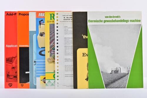 SPRAYERS: A collection of eight sales brochures detailing crop spraying products by various manufacturers. BP, HARDI, GOLDACRES, DORMAN brochures