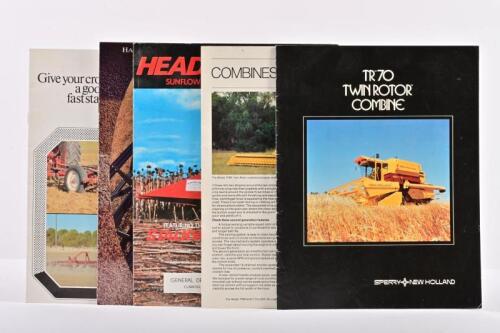 COMBINES/HEADERS/SOIL EQUIPMENT: An assortment of sales brochures covering farming equipment including combines, headers, soil conditioning equipment. SPERRY-NEW HOLLAND Combine and Model range catalogues