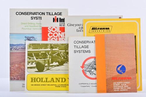 CULTIVATION/TILLAGE: A collection of various farming equipment and technique brochures and booklets. Two INTERNATIONAL HARVESTER AUSTRALIA LIMITED 1975 AND 1978 Soil Conditioning Equipment model range sales brochures