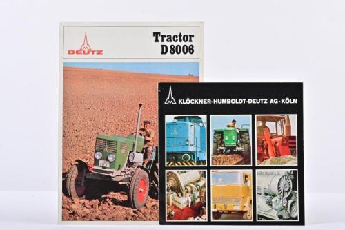 DEUTZ: Three 1960's DEUTZ Tractor and company profile sales brochures and booklet. 'Tractor D 8006' and 'Tractor D 100 06' sales brochures