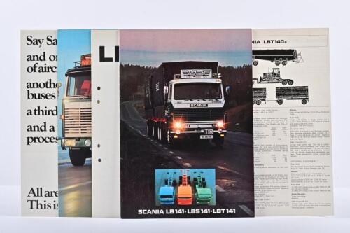 SCANIA: Five Scania related brochures and specification booklet/sheets. 1977 'SCANIA LB141-LBS 141-LBT 141' colour sales brochure & 'LBT 140H SUPER' specification booklet