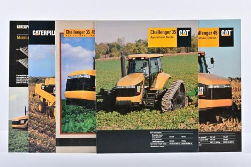 CATERPILLAR: Five Caterpillar sales brochures from the 1990's. Challenger Tractors, Lexion Combines, Mobil-trac brochures