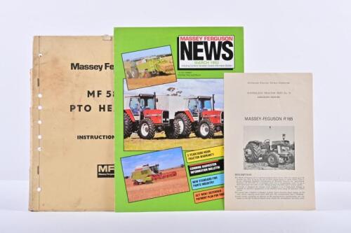 MASSEY-FERGUSON: Three Massey-Ferguson literature items. MF 586 PTO HEADER Instruction Book