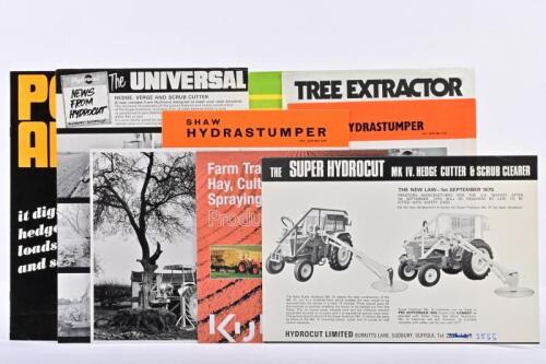 ATTACHMENTS: A group of eight sales brochures concerned with farming equipment attachments. 'POWER ARM44', hedge cutters and scrib clearers, extractors, backhoe brochures