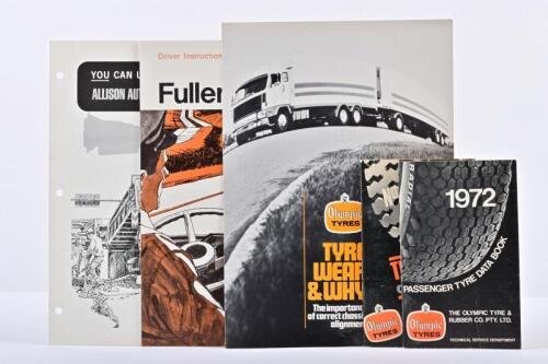 TRUCKING: A group of trucking related literature. Olympic tyre data books and brochures. Allison, Fuller Transmission information sheets