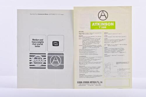 ATKINSON: Two 1970's Atkinson sales brochures. 'ATKINSON T 386' single sheet, double sided sales brochure