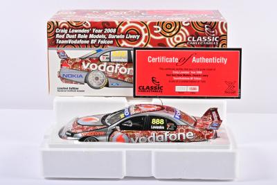 FALCON: A Autographed limited edition 1:18 scale Classic Carlectables Ford Falcon BF as raced by Lowndes in 2008, #888, Red Dust Role Models, Darwin livery, with COA numbered 998/1500, in double fitted box