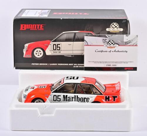 COMMODORE: A 1:18 scale Biante Holden VK Commodore as race by Brock/Perkins in 1984 Sandown winner, #05, with COA numbered 2388/3000, roof signed by Perkins, in fitted box (SALEROOM NOTICE)