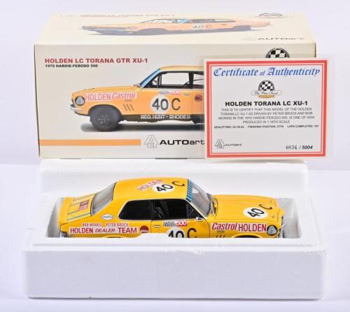 TORANA: A limited edition 1:18 scale Autoart Holden LC Torana GTR XU-1 as raced by Brock/Morris in the 1970 Hardie-Ferodo 500, with COA numbered 834/5004, in fitted box, box faded