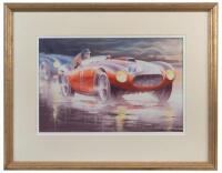 GONZALEZ: An original watercolour by John Orlando Birt (b.1947) featuring the 1954 Ferrari 375 Plus 0384 AM winning at Silverstone with Jose Froilan Gonzalez behind the wheel