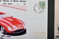 TARUFFI: A framed collage of Piero Taruffi related items. Taruffi signed Italian First Day Envelope & Driver picture - 3