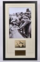 FARINA: A black and white two picture set featuring GIUSEPPE 'NINO' FARINA from the German Grand Prix Nurburgring 1953. Giuseppe Farina signed picture of Farina in a Ferrari 500/F2. Markus Brandes CoA (UPDATED)