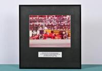 JOHANSSON: A colour picture of Stefan Johansson racing a Ferrari 156/85 from the Australian Grand Prix, Adelaide 1985. Stefan Johansson signature
